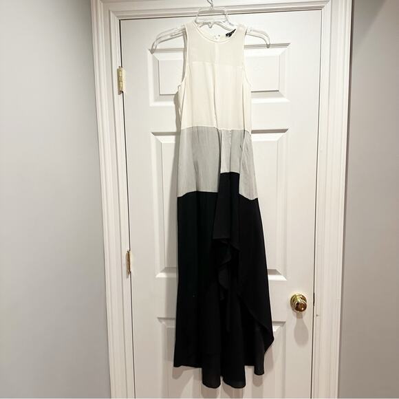Theory Silk Dolie Colorblock High-Low Maxi Long Minimalist Evening Dress Size 2 - Picture 3 of 15